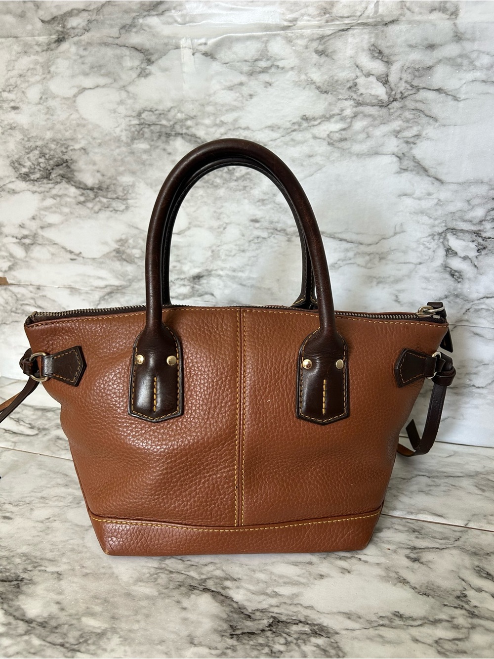 Dooney & Bourke | vintage Brown Pebbled Leather Satchel - Picture 2 of 16